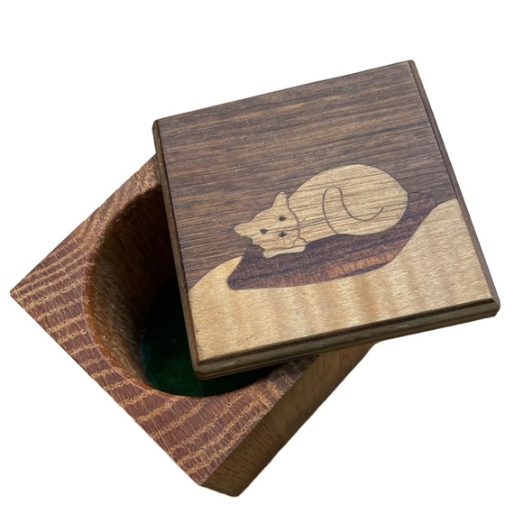 Vintage Round Mountain Woodworks Wooden Cube Jewelry Trinket Box - Picture 1 of 5